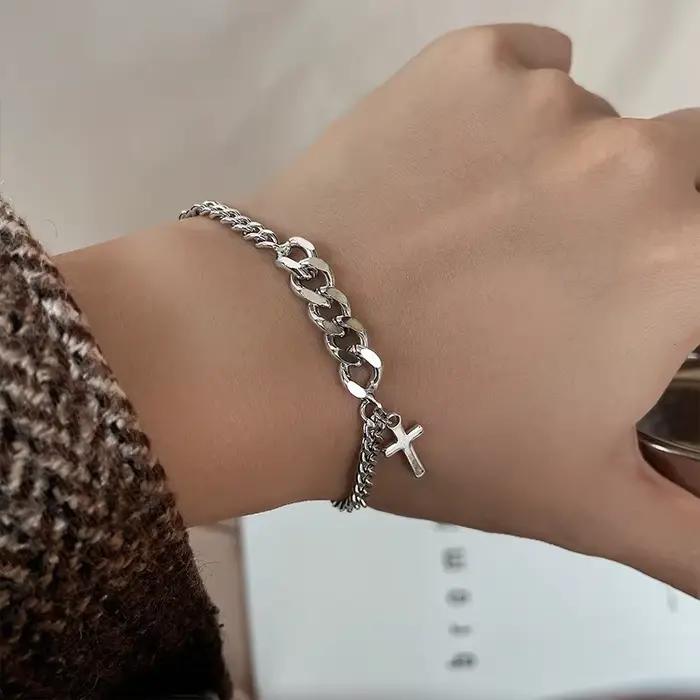 Bracelet Hip Hop en argent Sterling 925, chaîne épaisse, croix, argent réel, pour femmes et hommes, bijoux cadeau de fête de mariage