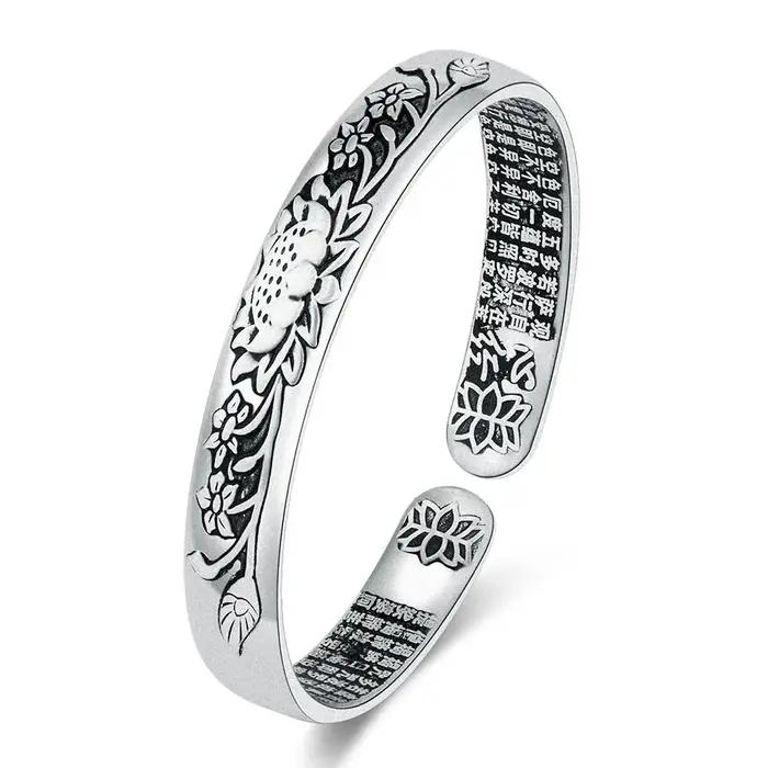 Bracelet réglable en argent S925, feuilles de Lotus, fleur, bracelet redimensionnable pour femmes, f