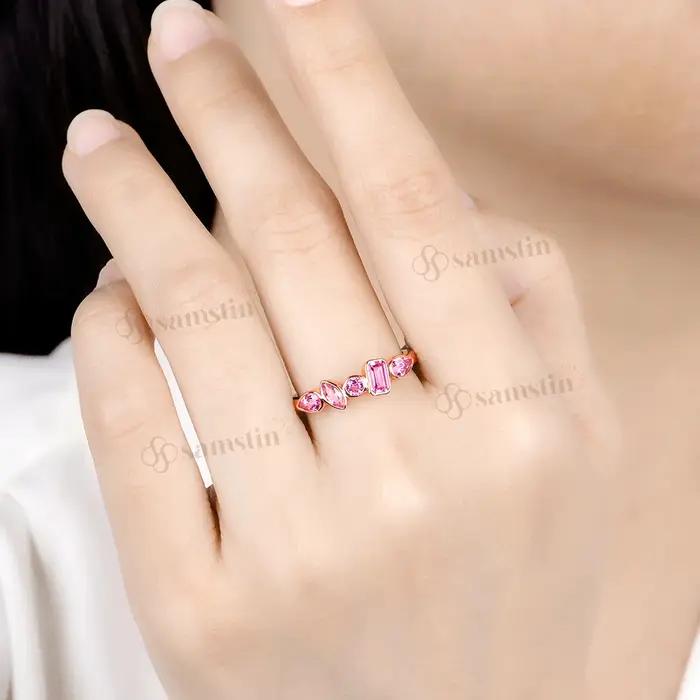 Bague Samstin 1, 5 carats en saphir rose de laboratoire pour femme