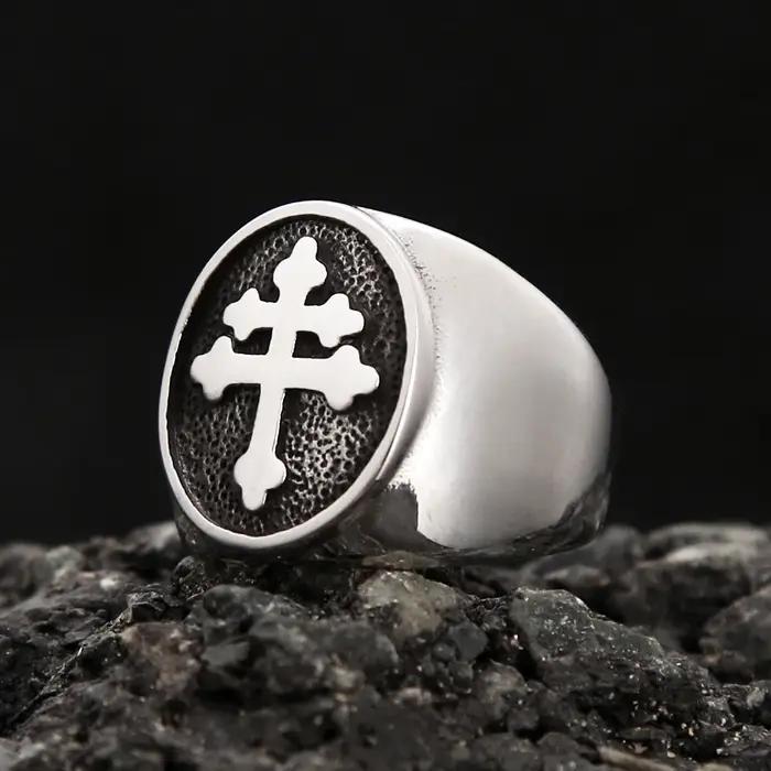 Bague croix de Lorraine en acier inoxydable de haute qualité pour hommes et femmes