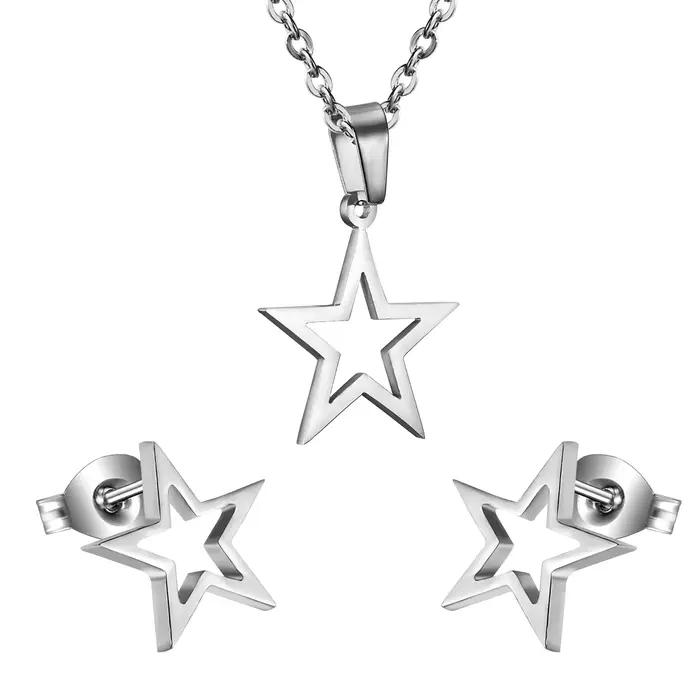 LUXUKISSKIDS – ensemble de bijoux en forme d'étoile en acier inoxydable doré, boucles d'oreilles et collier avec pendentif pour femmes, bijoux de Dubaï