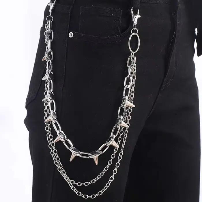 Chaîne de pantalon à Rivets Punk pour femmes et hommes, Hip Hop, couleur argent, chaîne de taille multicouche, bijoux pour robe, accessoires gothiques Rock, nouvelle collection