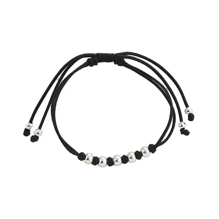 Bracelet en cordon ciré avec perles en argent sterling 925, réglable, rétro, fil noir, minimaliste,