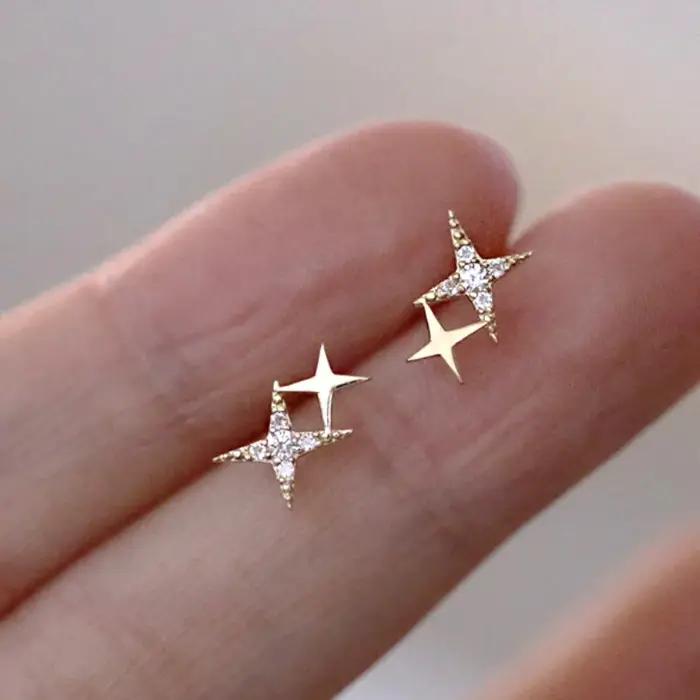 Nouvelles Boucles d'Oreilles Clous Asymétriques en Argent pour Femme