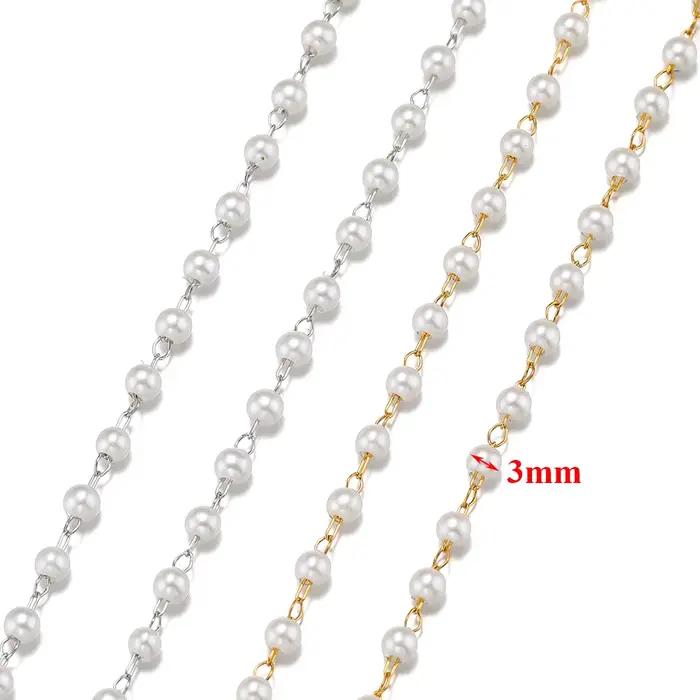 Chaînes de perles blanches plaquées or en acier inoxydable de 2 mètres