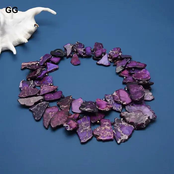 Bijoux G-G 22 en effet 2 rangées collier en cristal Jaspers impériaux de sédiments de mer pourpre naturel pour les femmes