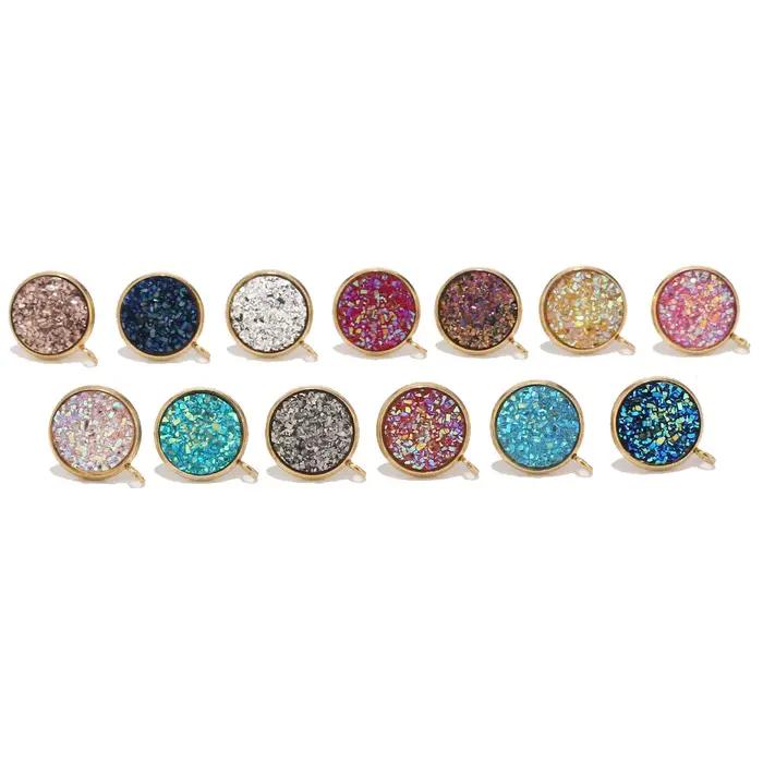 10 pièces 12mm ronde résine Druzy acier inoxydable pierre Post boucles d'oreilles résultats avec boucle or