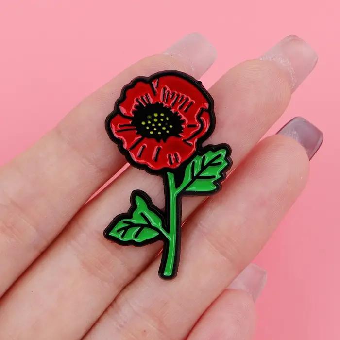 Broches en émail plantes de pins fleurs pavot rouge badge accessoires vêtements bijoux mode cadeaux occassions spéciales femmes hommes