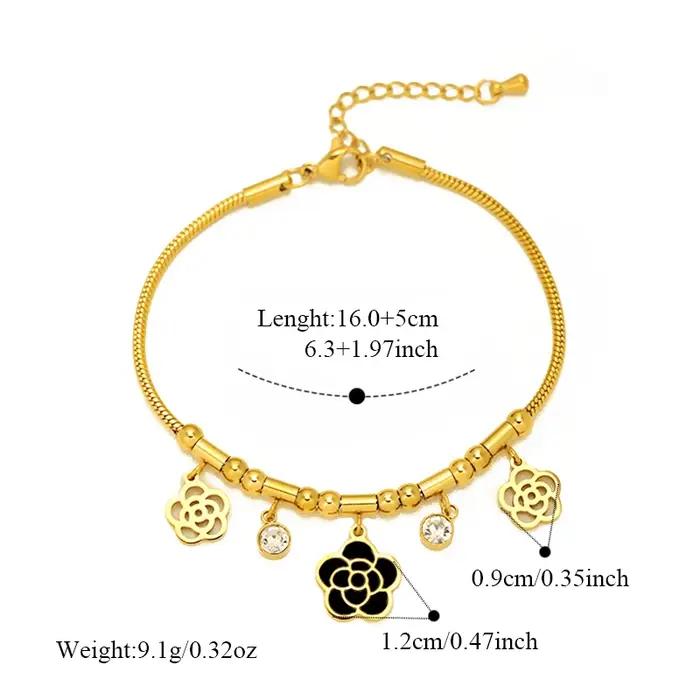 GANEMLY – Bracelet à breloques en forme de fleurs noires classiques pour femmes