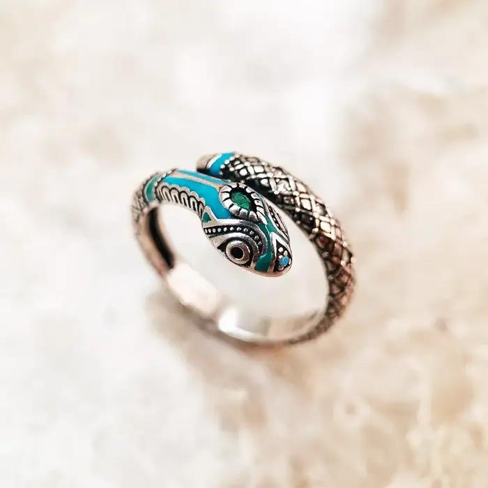 Bague serpent mystique tropical bohème en argent sterling 925 pour femmes occasions spéciales romantiques cadeaux