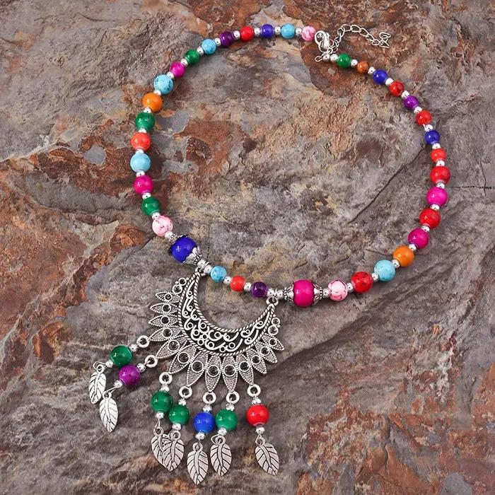 Collier ras du cou Aihua en pierre turquoise bohème pour femme