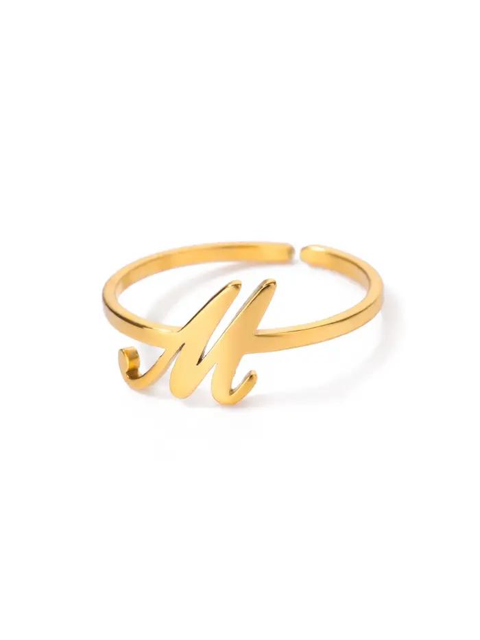 26 bagues initiales avec lettres anglaises pour femmes, couleur or, anneau réglable en acier inoxyda