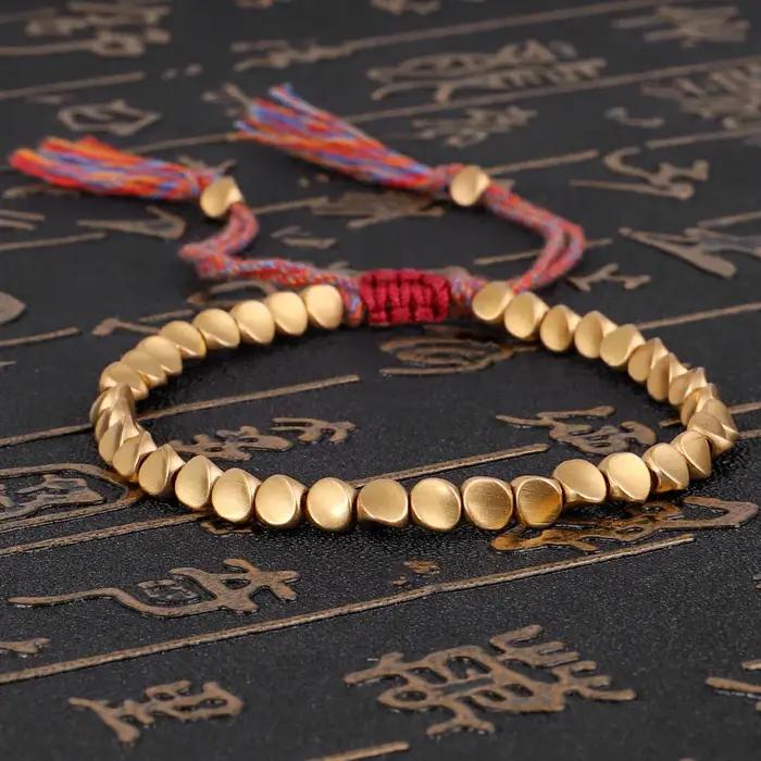 Bracelets tibétains bouddhistes en cuivre pour hommes et femmes, faits à la main, tressés, ajustable