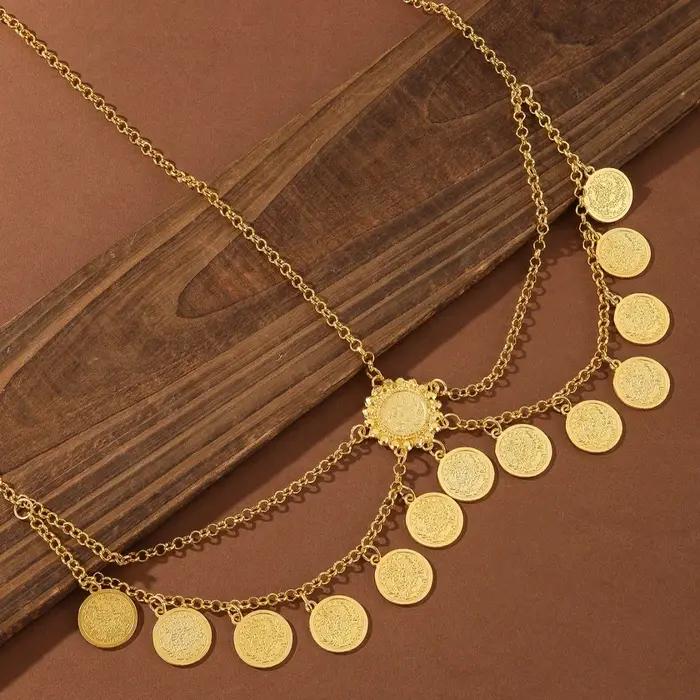 Bijoux kurdos en alliage couleur or égyptien chaîne de tête avec pompon pour femmes occasions spéciales traditionnelles mariage anniversaire