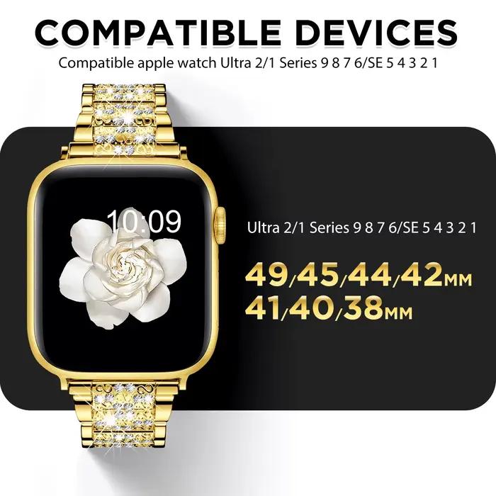 Bracelet scintillant pour femmes, compatible avec Apple Watch 49mm 46mm 45mm 44mm 41mm 40mm 38mm, en métal inoxydable pour iWatch