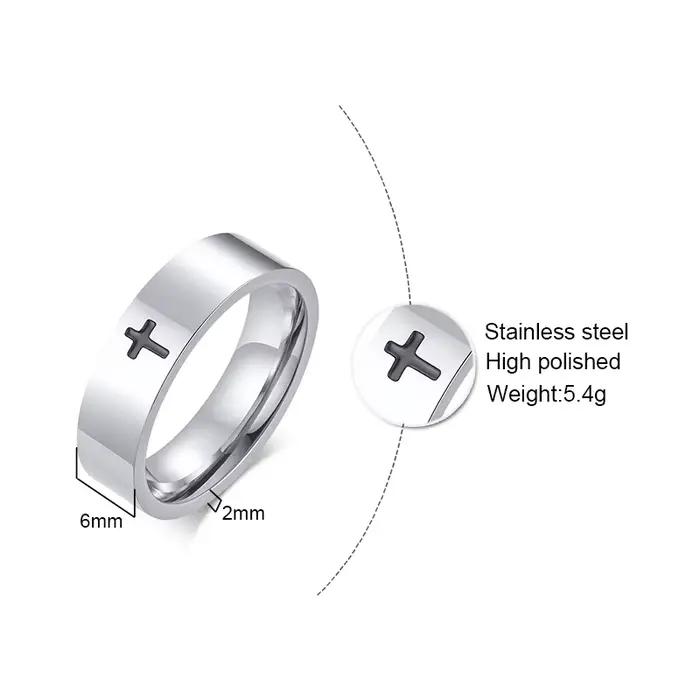 Bague croix en acier inoxydable pour homme et femme, cadeau idéal pour occasions spéciales, mariage, anniversaire et fêtes religieuses