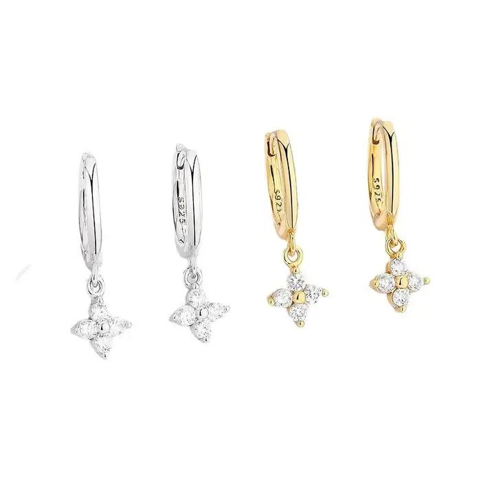 ANENJERY Zircon fleur pendentif boucles d'oreilles pour femmes Simple mode Huggies bijoux aretes