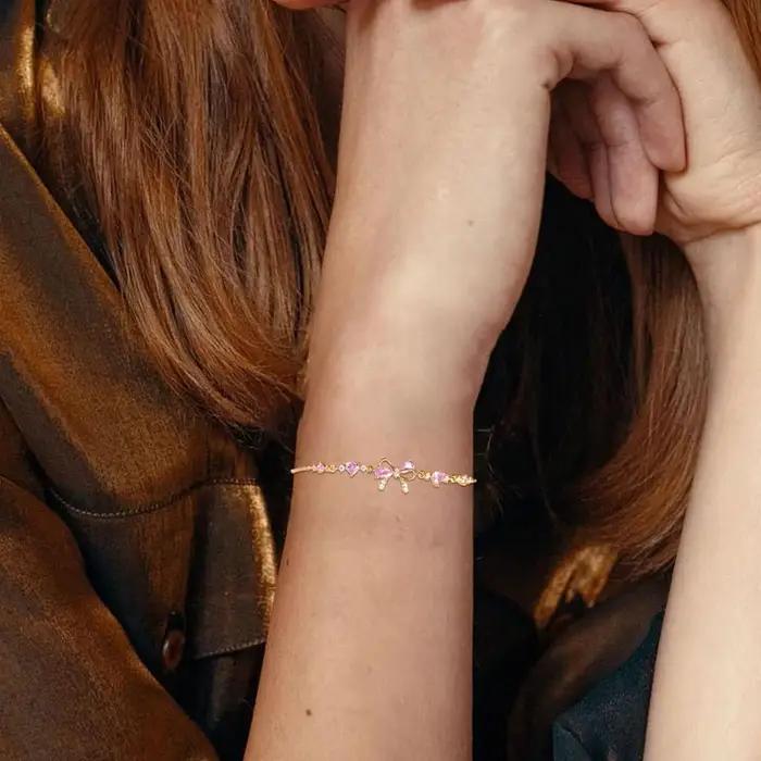 Bracelet CZ à nœud rose – L'amitié est comme un nœud