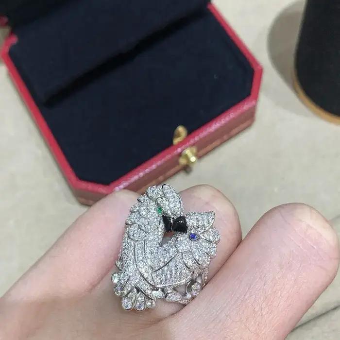 Bague en argent sterling 925 « Haute Joaillerie » motif perroquet