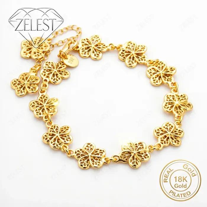 925 Sterling Silver 18K Gold Plated 8 Inch Beautiful Flower Bracelet Women's Fashion Wedding Party Jewelry