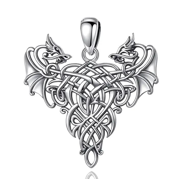 EUDORA – collier pendentif Dragon celtique en argent Sterling oxydé, Vintage, à la mode, cadeau avec