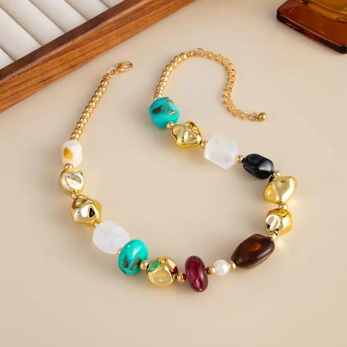 SHIXIN bohème couleur résine perlée collier ras du cou pour les femmes Vintage réglable acrylique