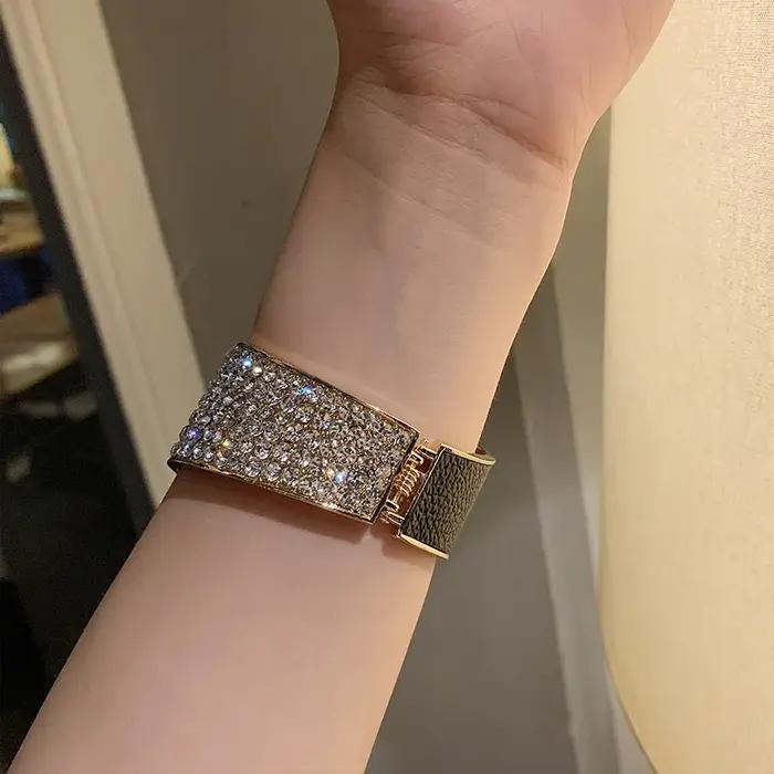 Nouveau bracelet élastique en alliage de cuir incrusté de diamants pour femmes