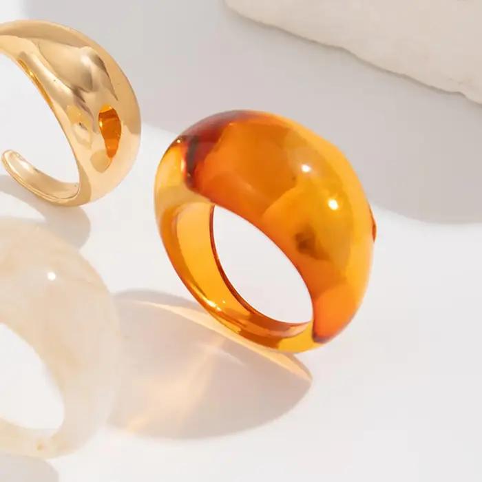Bague acrylique colorée et transparente en plastique géométrique simple et créative pour homme et femme occasions spéciales sorties et événements