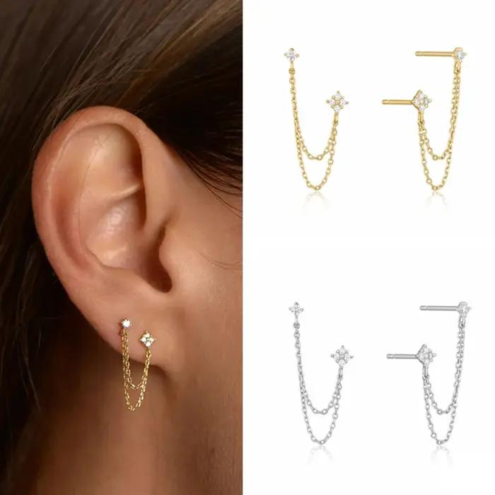Huitan nouveauté Double clous d'oreille gland chaînes boucles d'oreilles suspendues pour les femmes Piercing