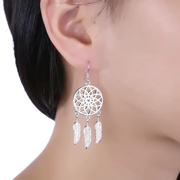 Boucles d'oreilles attrape-rêves en argent Sterling 925 pour femmes élégantes occasions spéciales bijoux fantaisistes à offrir