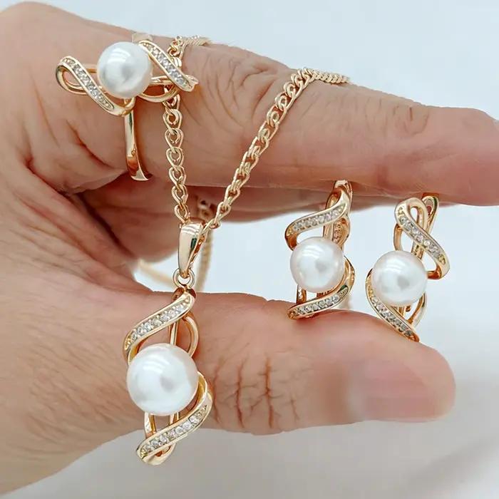 Kinel – collier et boucles d'oreilles de luxe en or Rose 585 pour femmes