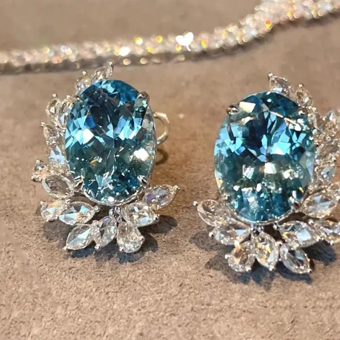 Boucles d'oreilles aigue-marine en argent 925 pour femmes