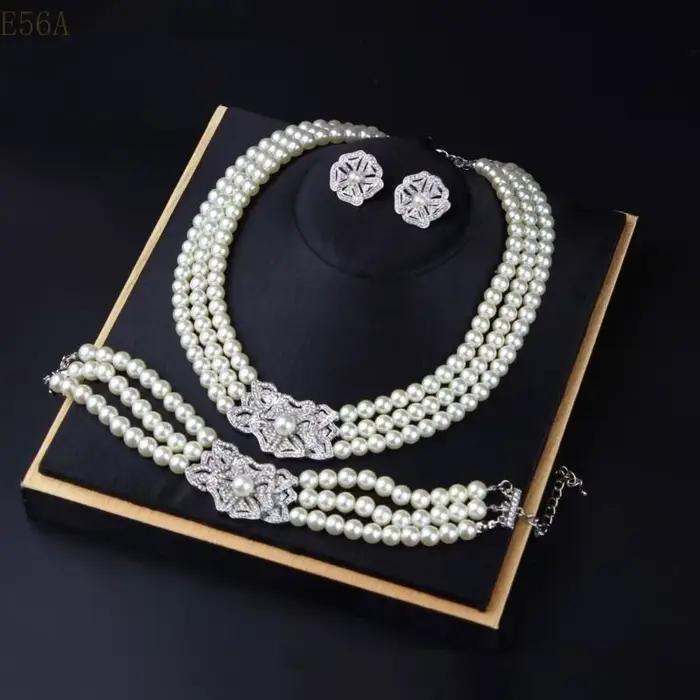 E56A Perles superbes bijoux en cristal avec boucles d'oreilles collier bracelet pour les femmes à mode