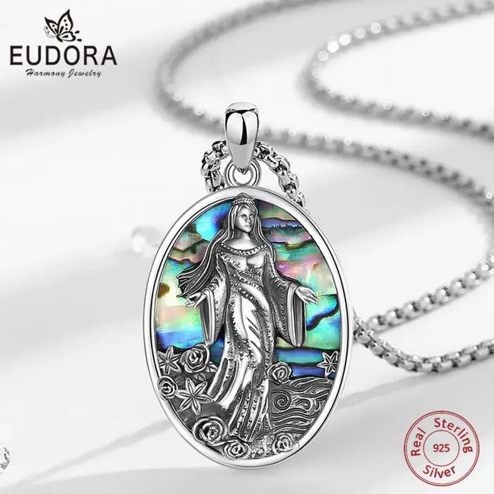 Collier en argent sterling 925 avec coquille d'ormeau naturelle représentant la déesse de la mer Yemaya pour femmes et hommes occasions spéciales traditionnelles