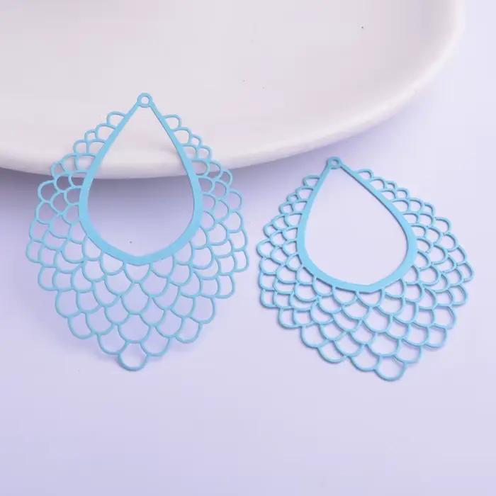 Breloques géométriques en métal avec pompons, pendentif bricolage, bijoux, boucle d'oreille, 35*45mm, Filig123, 30 pièces, AB5513