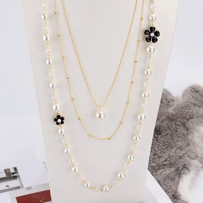 Collier de perles Long et exquis pour femmes, cadeau de mariage, fleur de camélia, bijoux, chaînes de pull en perles