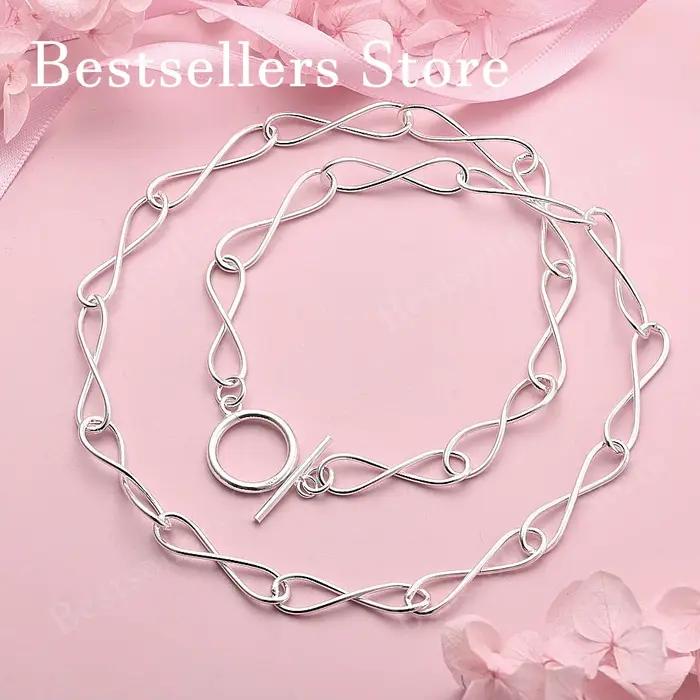 Collier en argent sterling 925 avec un simple symbole d'infini torsadé, bijoux pour femmes, cadeau d