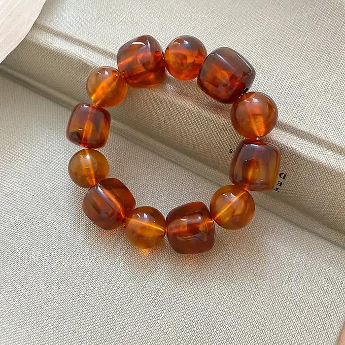 Bracelet de perles rondes carrées irrégulières en acrylique pour femmes, Bracelet Simple européen et