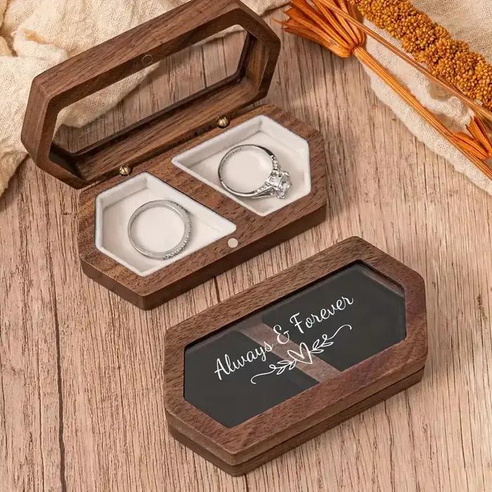 Boîte à matiques en bois gravée, double fente, parfaite pour mariage, matiques de proposition, cadeau romantique pour femme, bijoux, toujours et pour toujours"