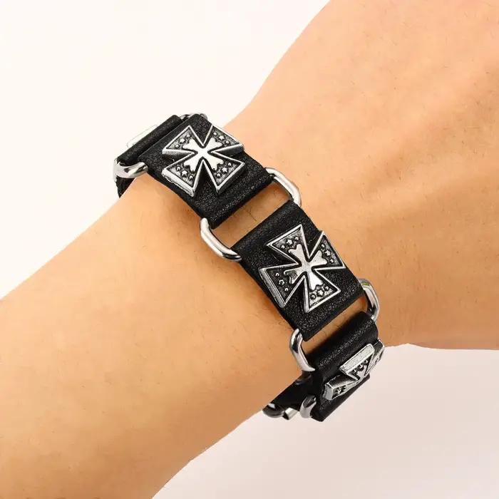 Bracelet croix irlandaise en cuir rétro pour hommes