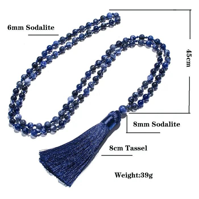 Collier Mala 108 perles en sodalite naturelle de 6 mm