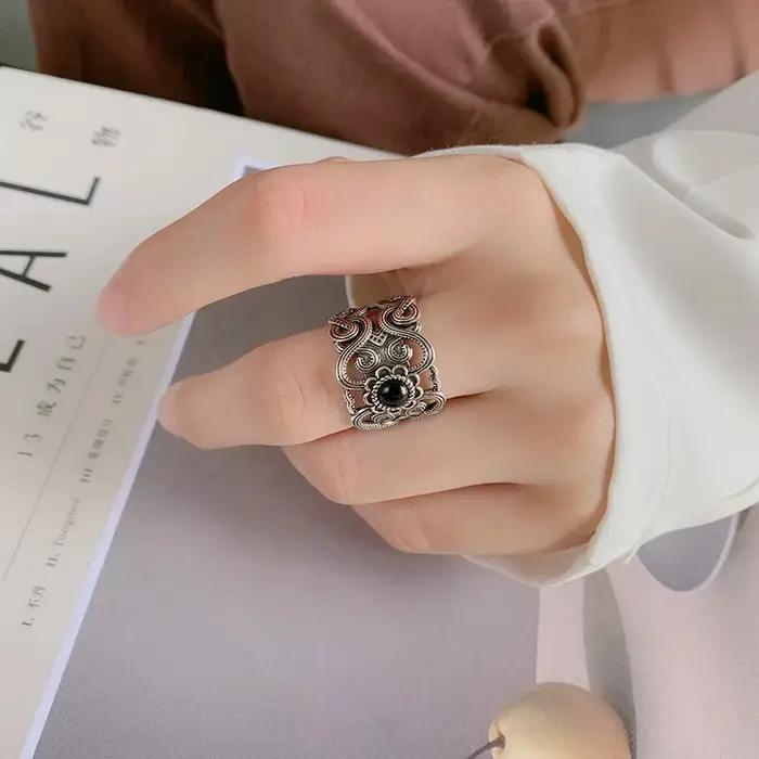 Bague rétro à motif de fleur mongole pour hommes et femmes