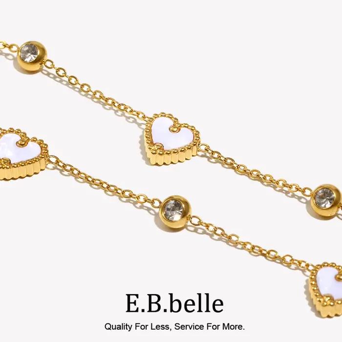 E.B.belle – Bracelet rond en forme de cœur à trois coquillages, collier en acier inoxydable pour femmes, bijoux plaqués or 18 carats
