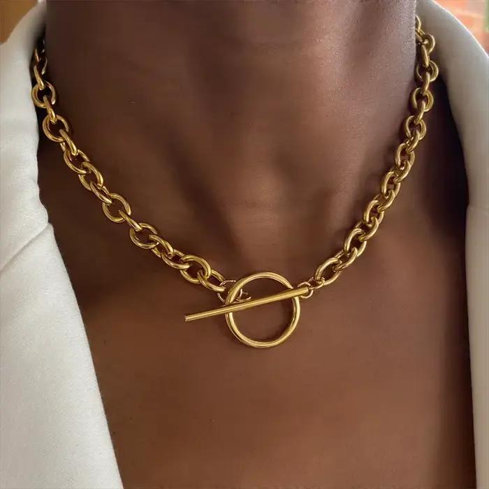 Mode nouveau gros collier à chaîne femmes Simple bascule fermoir