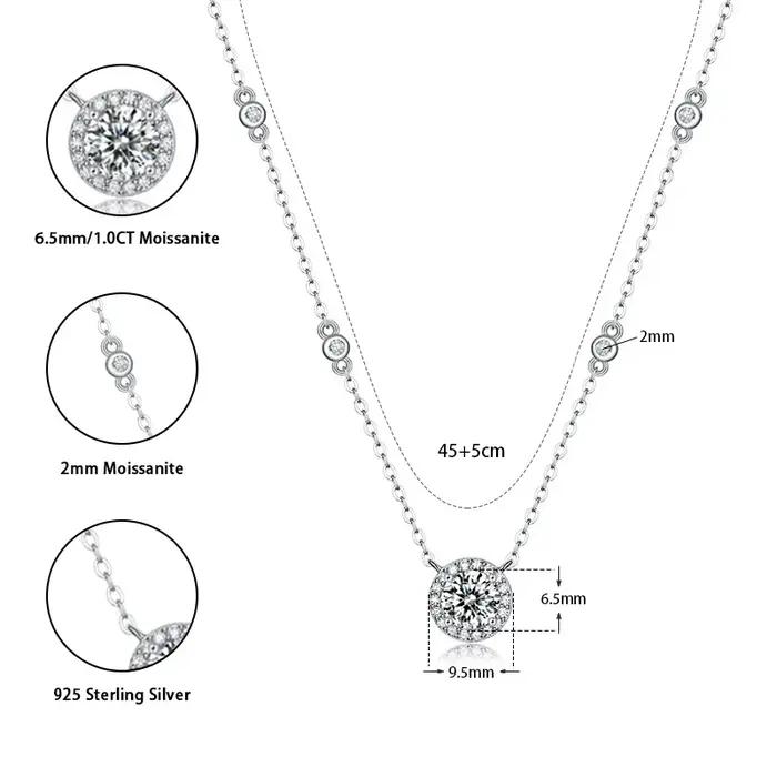 M-JAJA 1ct Halo Moissanite pendentif collier pour femmes S925 en argent Sterling diamant collier ras