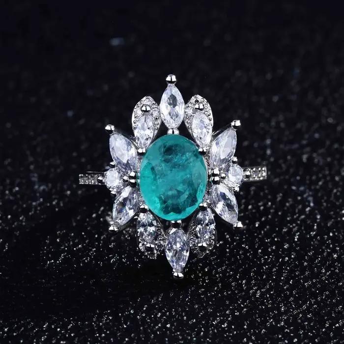 Bague de luxe en tourmaline Paraiba de forme géométrique pour femme, version argent micro-sertie de diamants