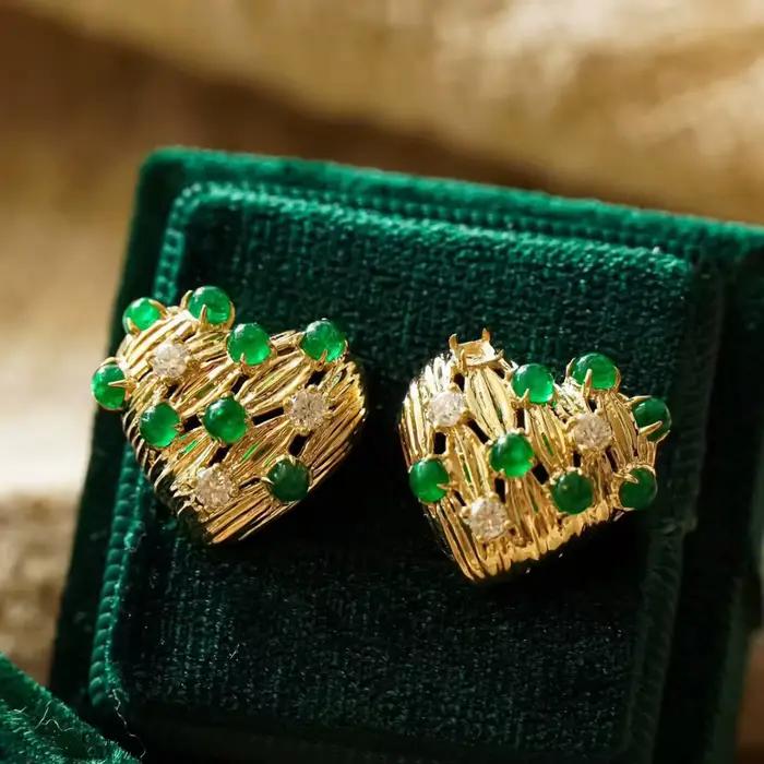 Boucles d'Oreilles Émeraude Vertes en Argent Sterling Mode Victorienne pour Femme Occasions Spéciales
