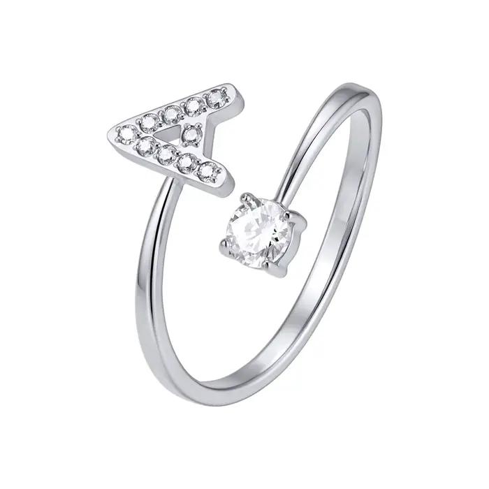 Bagues Chic en Zircon avec Initiale A-Z pour Femmes et Filles, Bague Ouverte Ajustable, Nom Alphabet