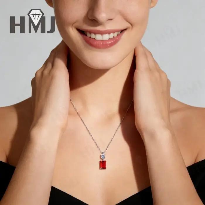 Collier en argent sterling 925 avec pendentif émeraude de Colombie cultivée en laboratoire de 1