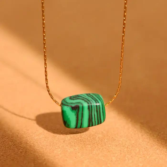 Pendentif carré malachite lapis lazuli turquoise en acier inoxydable plaqué or véritable pour femmes occasions spéciales bijoux cadeau